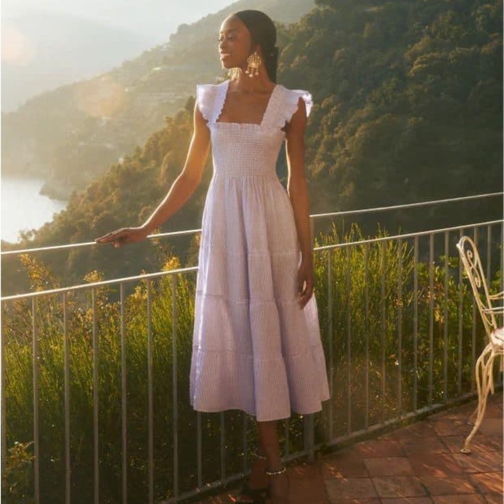 Hill House Ellie nap dress lavender stripe Linen XS